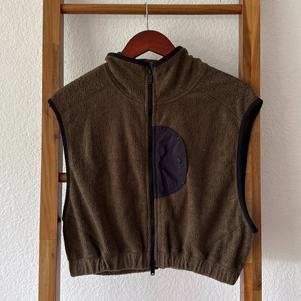 FP Movement Cropped Fleece Zip up Vest Olive Green